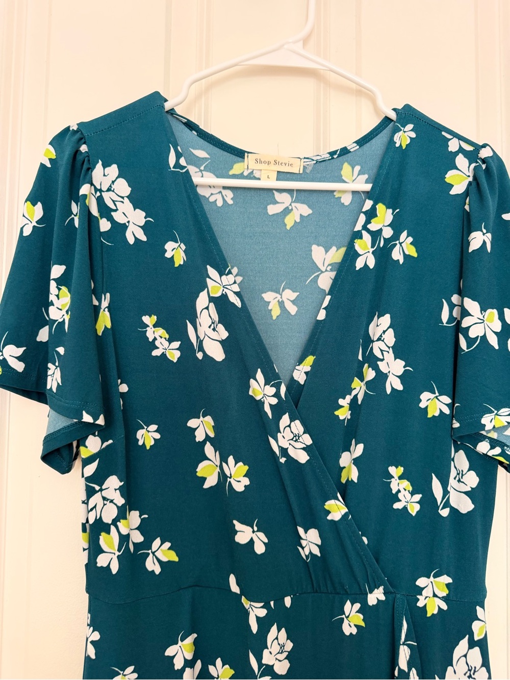 Shop Stevie Teal Floral Wrap Dress with White and Lime Blooms